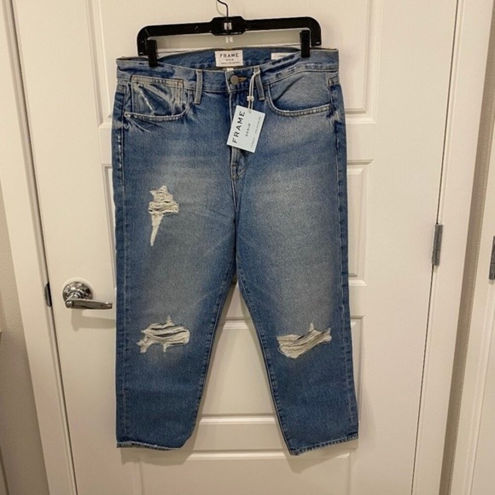 Frame Le Stevie Crop Jeans Blue 29 Distressed Light Wash Cotton Denim Pants NWT